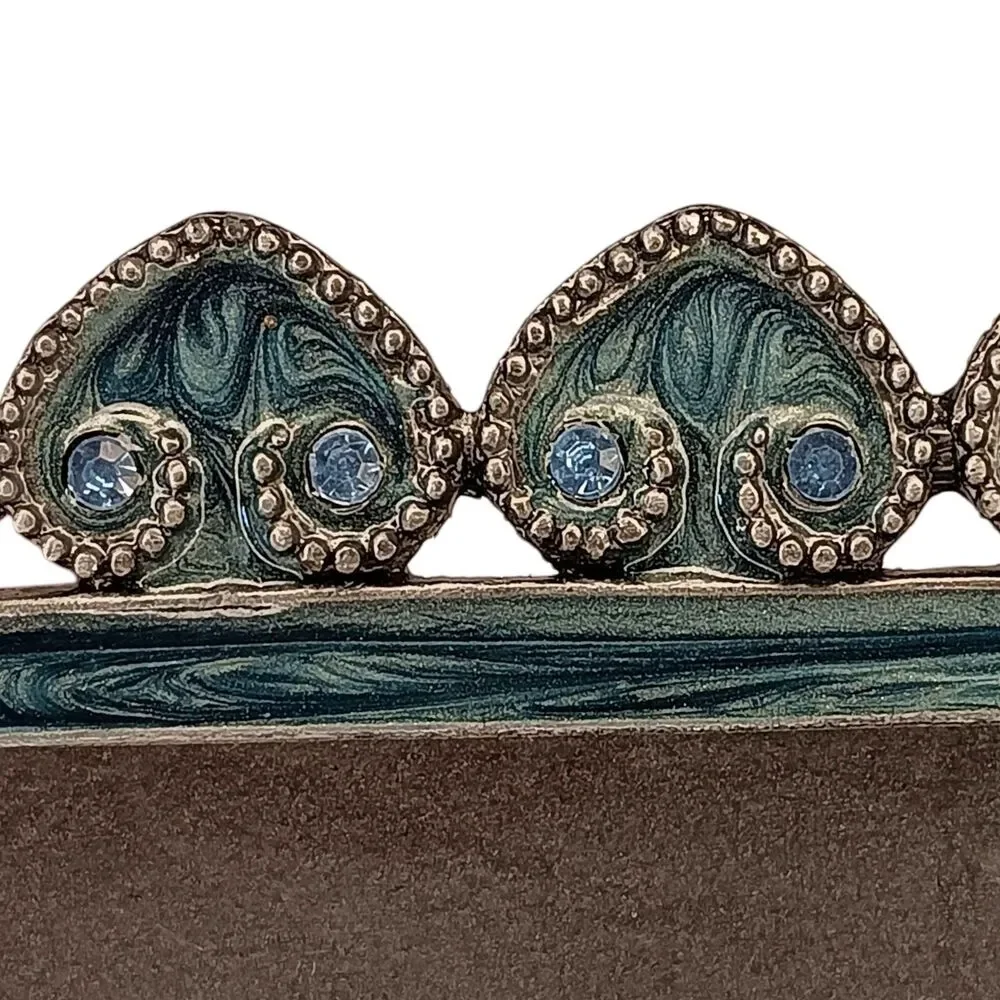 Blue & Green Enamel Swirl & Blue Rhinestones Square Miniature Photo Frame 4.5